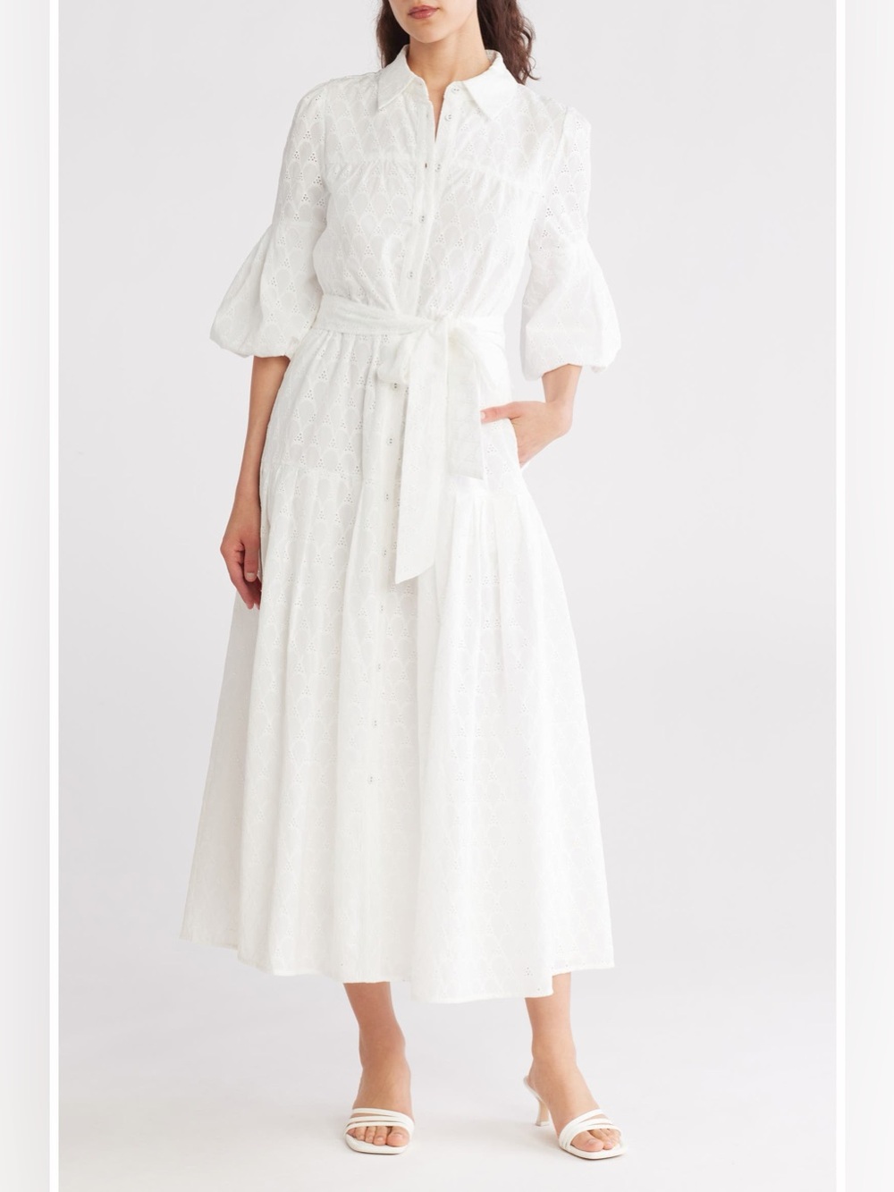 Avec Les Filles Eyelet Tie Waist Shirtdress
